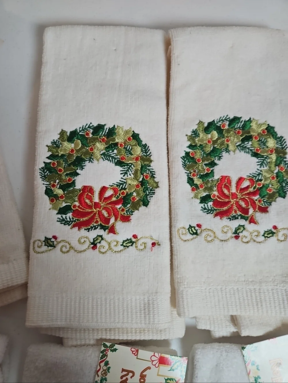Lot of 7 Holiday Fingertip Holiday Hand Towels Christmas Cotton Bathroom